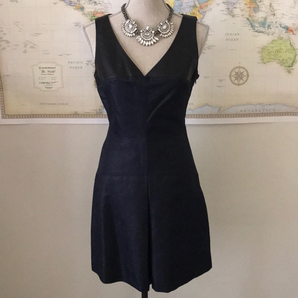 Bebe retreat leather trim pleat dress NWT